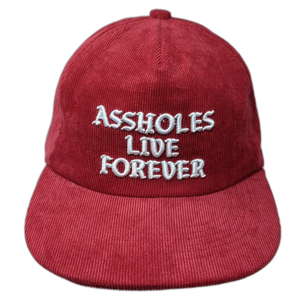 A**holes Live Forever Hat Trucker Red One Size Corduroy Snapback Flat Brim